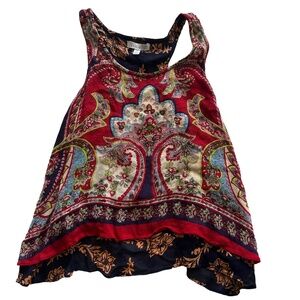 Patrons Of Peace Multicolor Paisley Print Asymmetrical Hem Sleeveless Tank Top S